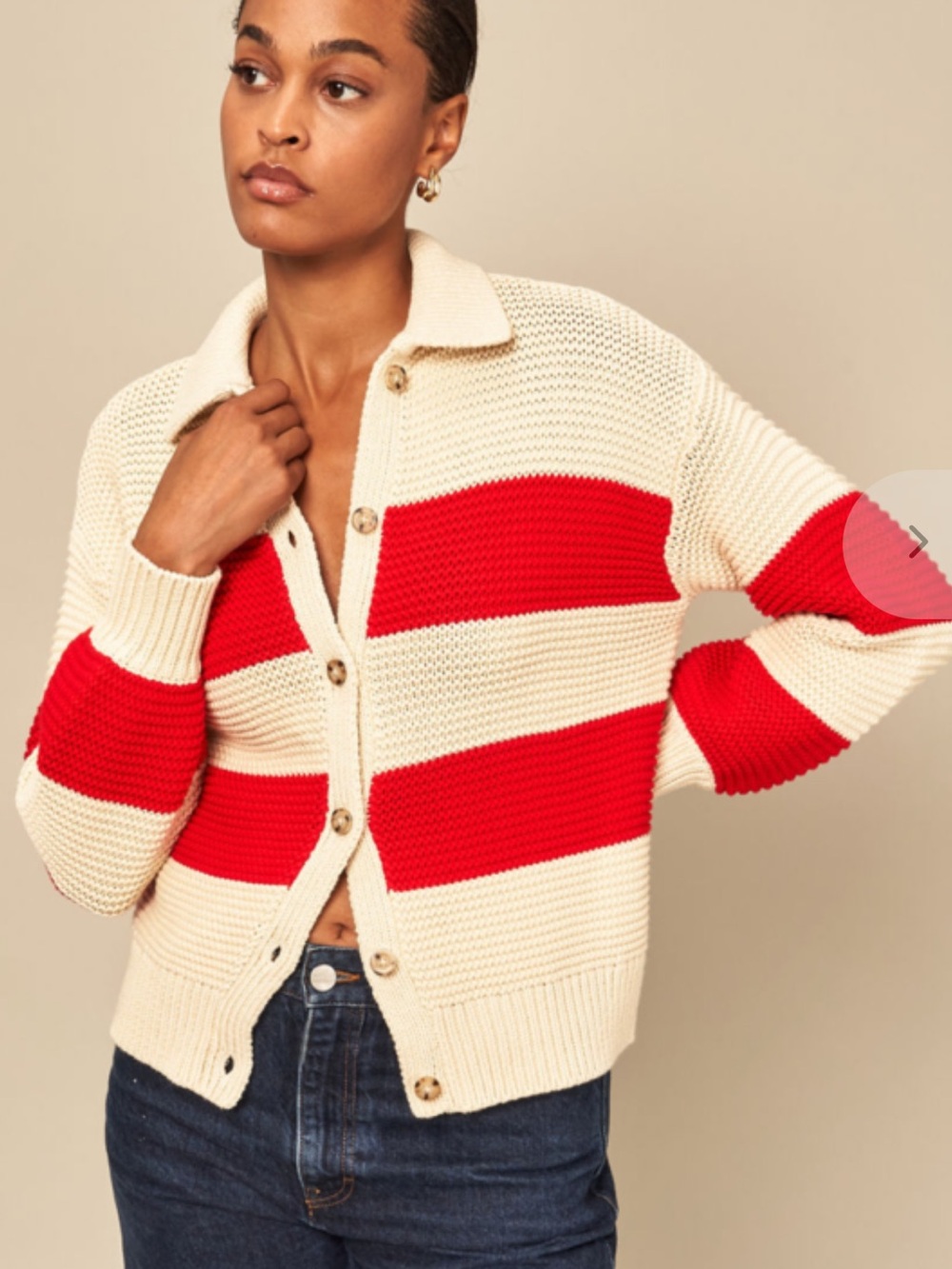 WYETH CHARLOTTE CARDIGAN - CREAM/RED